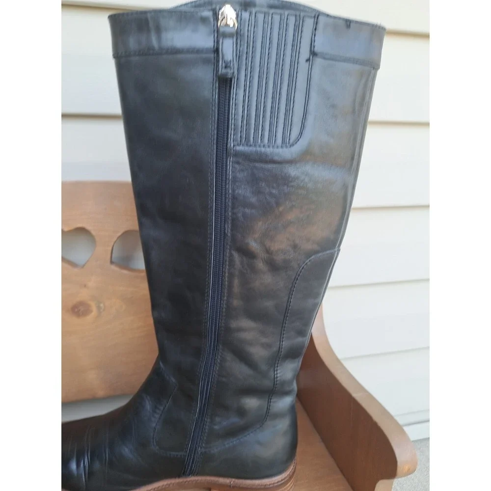 Kelsi Dagger Brooklyn Women's Black Leather Knee High Riding Boots 9 Zipper Flat